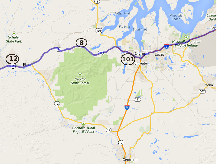 map of Olympia turnoff from I-5