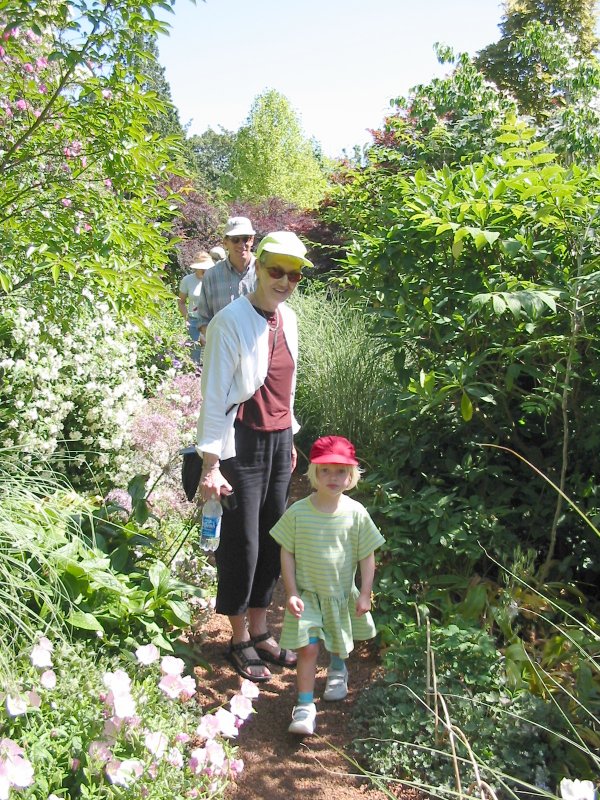 Hope, Mary Ellen, and Jim along the perimeter  gardens path at Bellevue Botanical Gardens