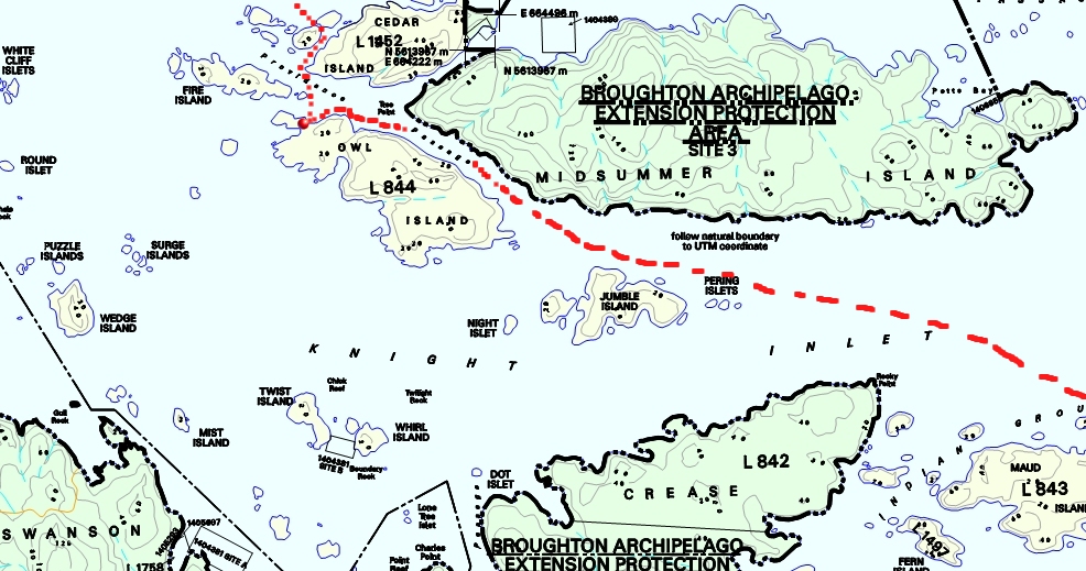 Map of southern middle portion of Broughton Archipelago